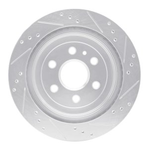 Cadillac SRX Brake Rotor (1) - Rear Left - R1 Concepts - Drilled & Slotted - Silver - `10-`16